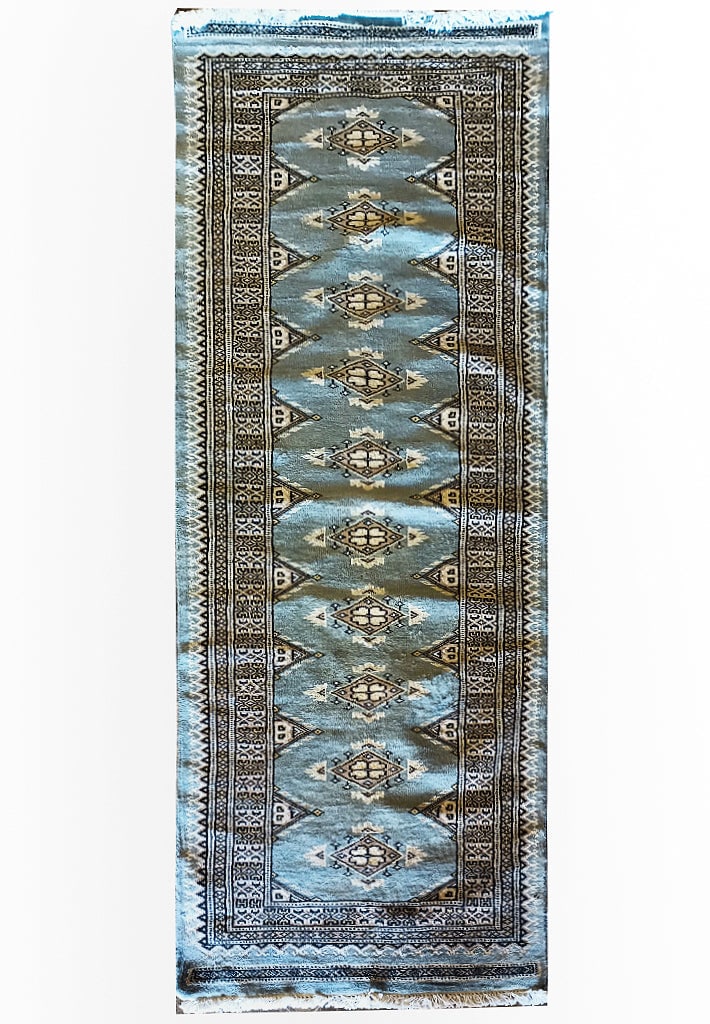 Handmade 2' x 6' Jaldar Runner in Silky Wool Gray Blue: Handmade 2' x 6' Jaldar Runner in Silky Wool Gray Blue Free continental US Shipping Introducing the exquisite 2' x 6' Short Runner Jaldar Runner, a perfect blend of elegance and tradition. Handcrafted