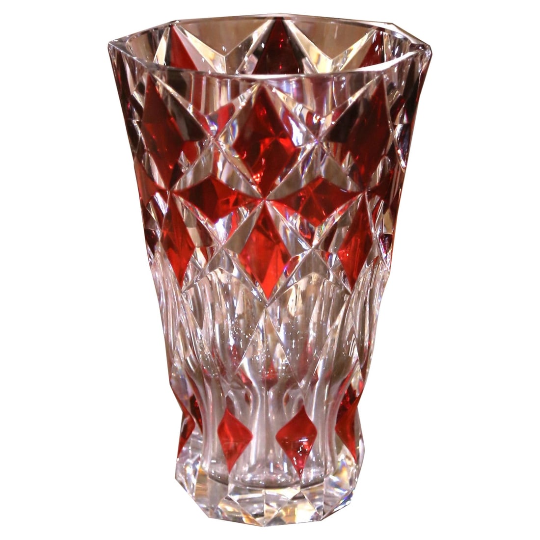 Ruby Red Czech Crystal Vase Cut-to-Clear Glass circa 1950 (1 of 6)
