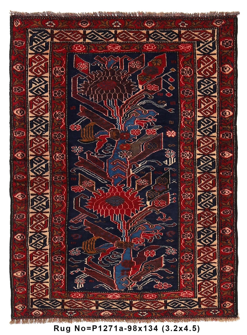 Handmade Wool Tribal Rug 3.2 x 4.5 ft Dark Blue: Handmade Wool Tribal Rug 3.2 x 4.5 ft Dark Blue Free continental US Shipping Enhance your living space with this exquisite handmade wool tribal rug, featuring a rich dark blue color. This rug showcase
