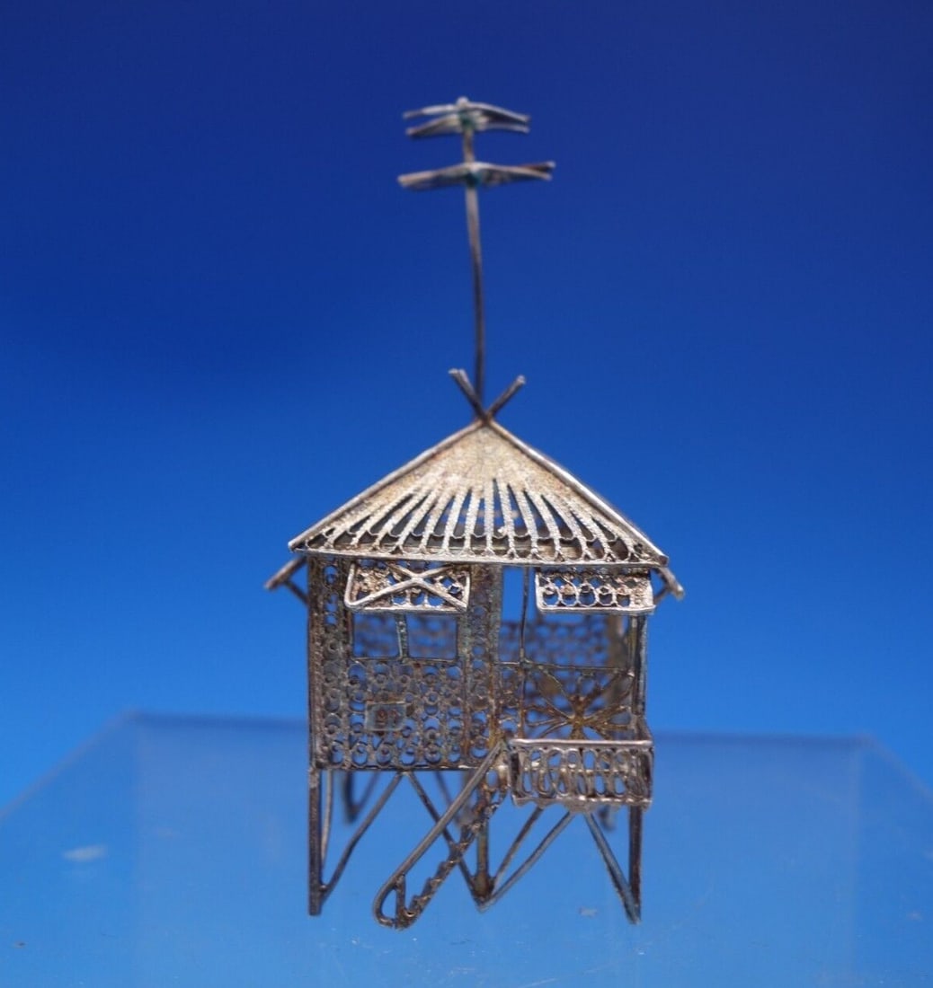 Sterling Silver Filigree Miniature Doll House on Stilts (1 of 11)
