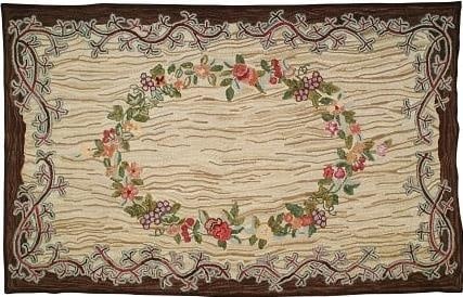 Early American Style Camp Burr Rug 4x6 Floral Design: Early American Style Camp Burr Rug 4x6 Floral Design This Early American Style Vintage Rug is a beautiful addition to any home decor. Designed in a classic vintage style, it features a hooked construc
