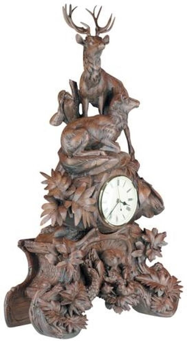 Lodge Style Resin Clock with Foxes and Elk 31H 19W 11D: Lodge Style Resin Clock with Foxes and Elk 31H 19W 11D This item is made at time of order. Please allow 42 to 70 days for production. Experience the charm of nature with this stunning lodge-style resi