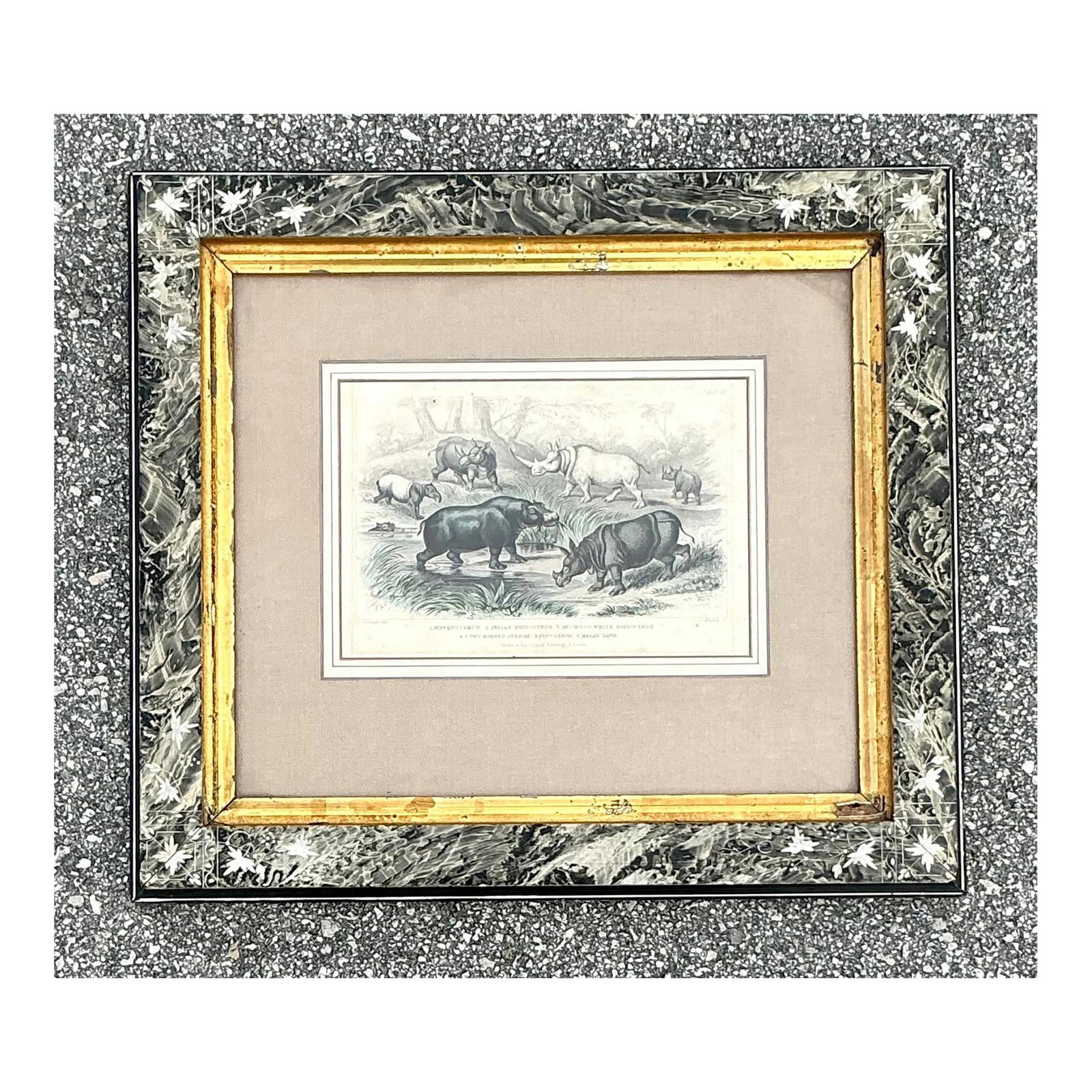 Vintage Boho Rhino Engraving in Floral Carved Frame (1 of 5)