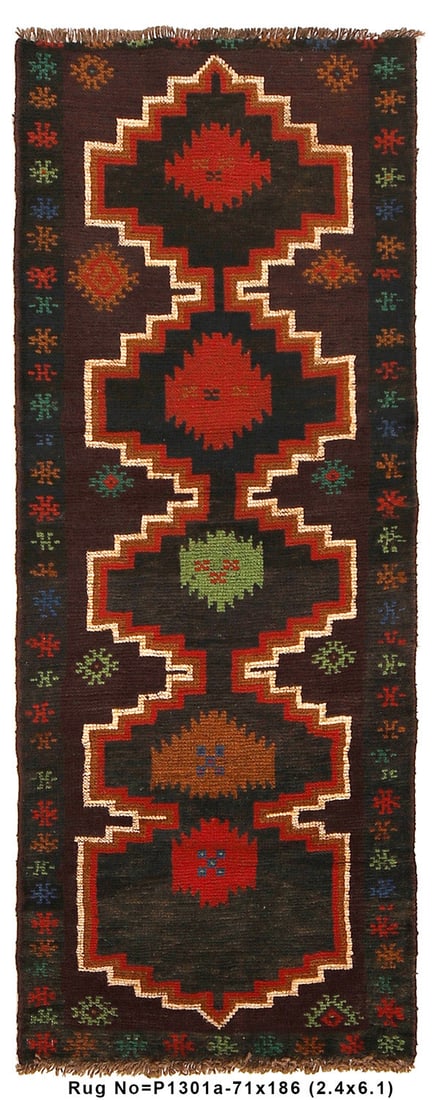 Handmade Black Afghan Wool Runner Rug 2.4 x 6.1 Feet (1 of 9)