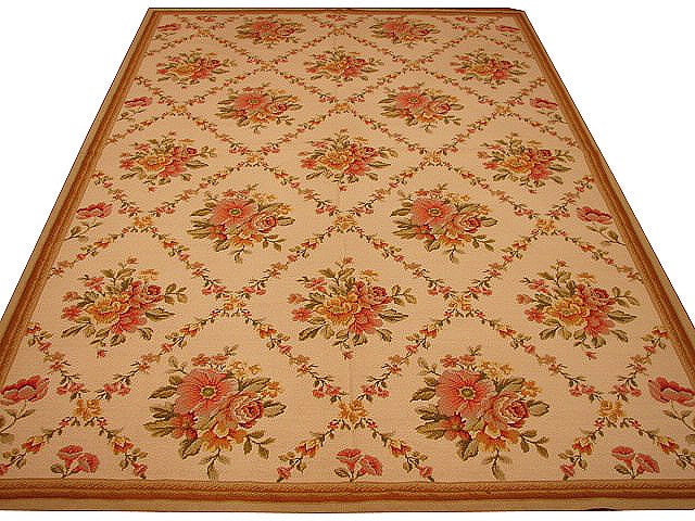 6' x 9' Ivory Needlepoint French Aubusson Area Rug Hand-Knotted Wool: 6' x 9' Ivory Needlepoint French Aubusson Area Rug Hand-Knotted Wool Free continental US Shipping Transform your living space with the luxurious 6' x 9' Ivory Needlepoint French Aubusson Rug, a perfec