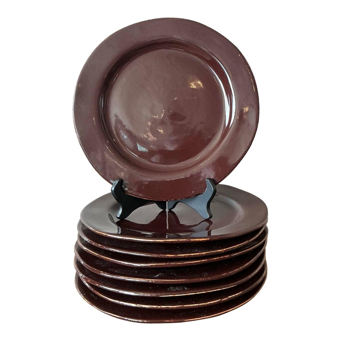 Set of 8 Handcrafted Italian Chocolate Brown Vietri Ceramic Salad Plates (1 of 10)