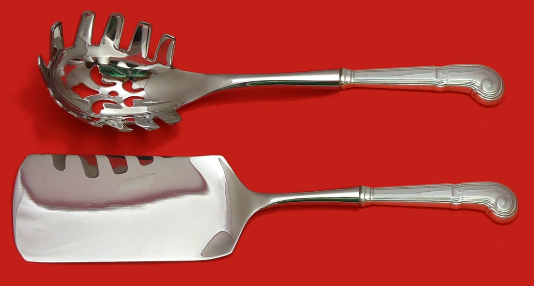Tiffany & Co Castilian Sterling Silver Pasta Server Set 2pc Custom Made: Tiffany & Co Castilian Sterling Silver Pasta Server Set 2pc Custom Made This exquisite Castilian by Tiffany & Co. Sterling Silver Italian Pasta Server Set is a luxurious addition to any dining collect