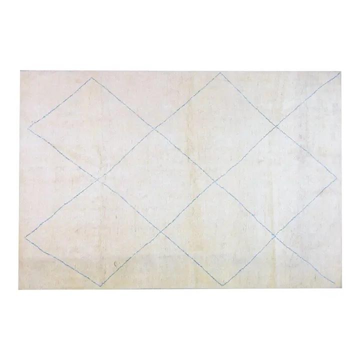 Moroccan Wool Area Rug Hand Knotted 6'8" x 10' Vintage 1960s: Moroccan Wool Area Rug Hand Knotted 6'8" x 10' Vintage 1960s This 1960s Moroccan hand-knotted wool rug showcases traditional craftsmanship combined with a modern design sensibility. The rug is made fr