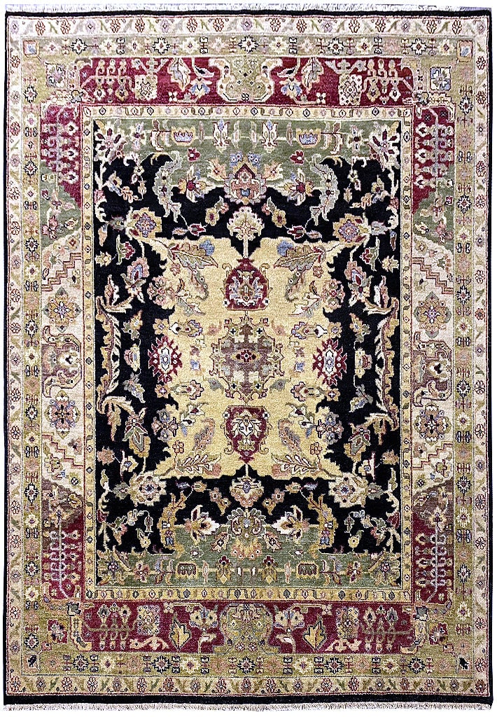 7.5 x 9.8 Handmade Jaipur Rug Black Wool Area Rug (1 of 11)