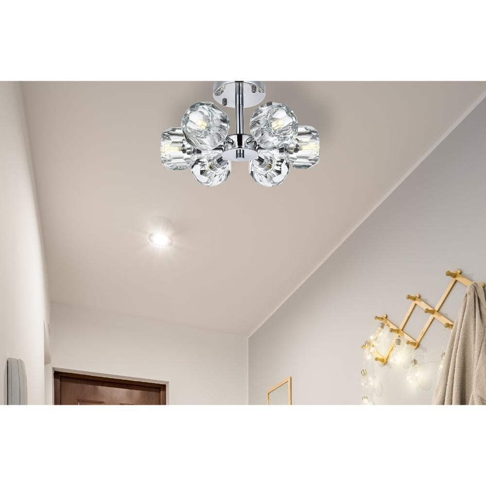 Eren 14 in Chrome Flush Mount Ceiling Light with 6 Crystal Shades (1 of 9)