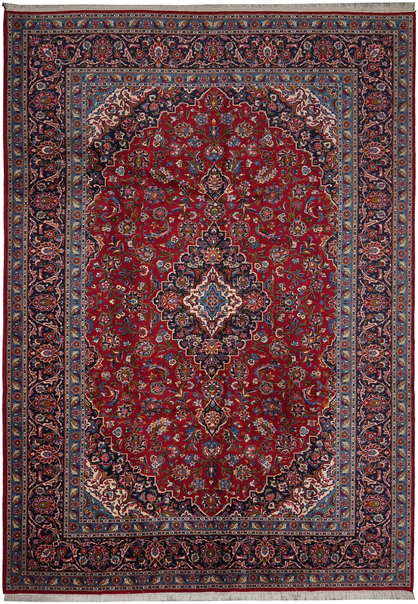 9.4 x 13 Persian Kashan Rug Shark Tank Featured Hand Knotted Wool: 9.4 x 13 Persian Kashan Rug Shark Tank Featured Hand Knotted Wool Free continental US Shipping This traditional Persian Kashan rug measures 9.4 x 13 and features a classic central medallion with intri