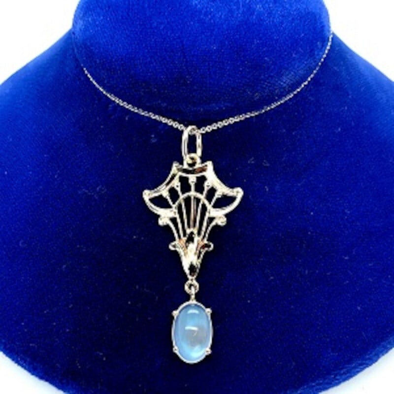14k White Gold Art Nouveau 2.84ct Natural Moonstone Pendant Necklace (1 of 12)