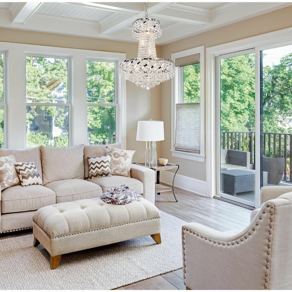 Belenus Empire Chandelier 6-Light Chrome and Crystal 18 Inch Pendant Ceiling Fixture: Belenus Empire Chandelier 6-Light Chrome and Crystal 18 Inch Pendant Ceiling Fixture This French Empire-style chandelier features high-quality Royal Cut clear crystals and a chrome-plated finish. Desi
