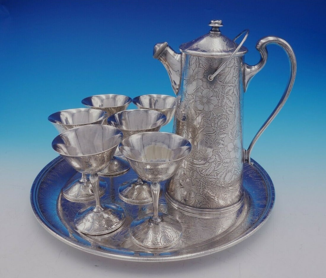 Weidlich Brothers Tapestry Silverplate 8pc Martini Set Floral Design (1 of 8)
