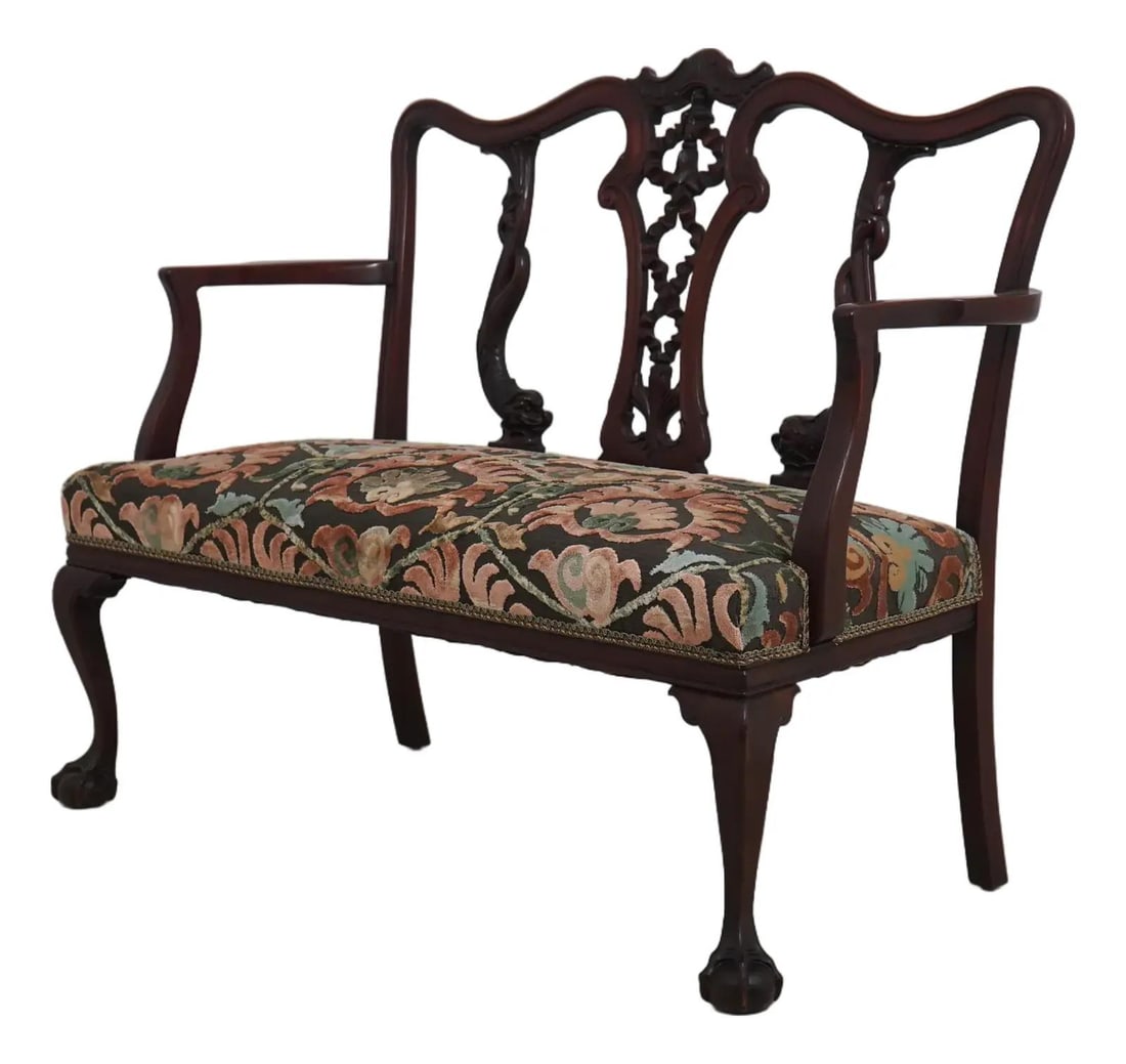 46w Mahogany Settee with Dolphin Carved Back Claw Feet (1 of 10)