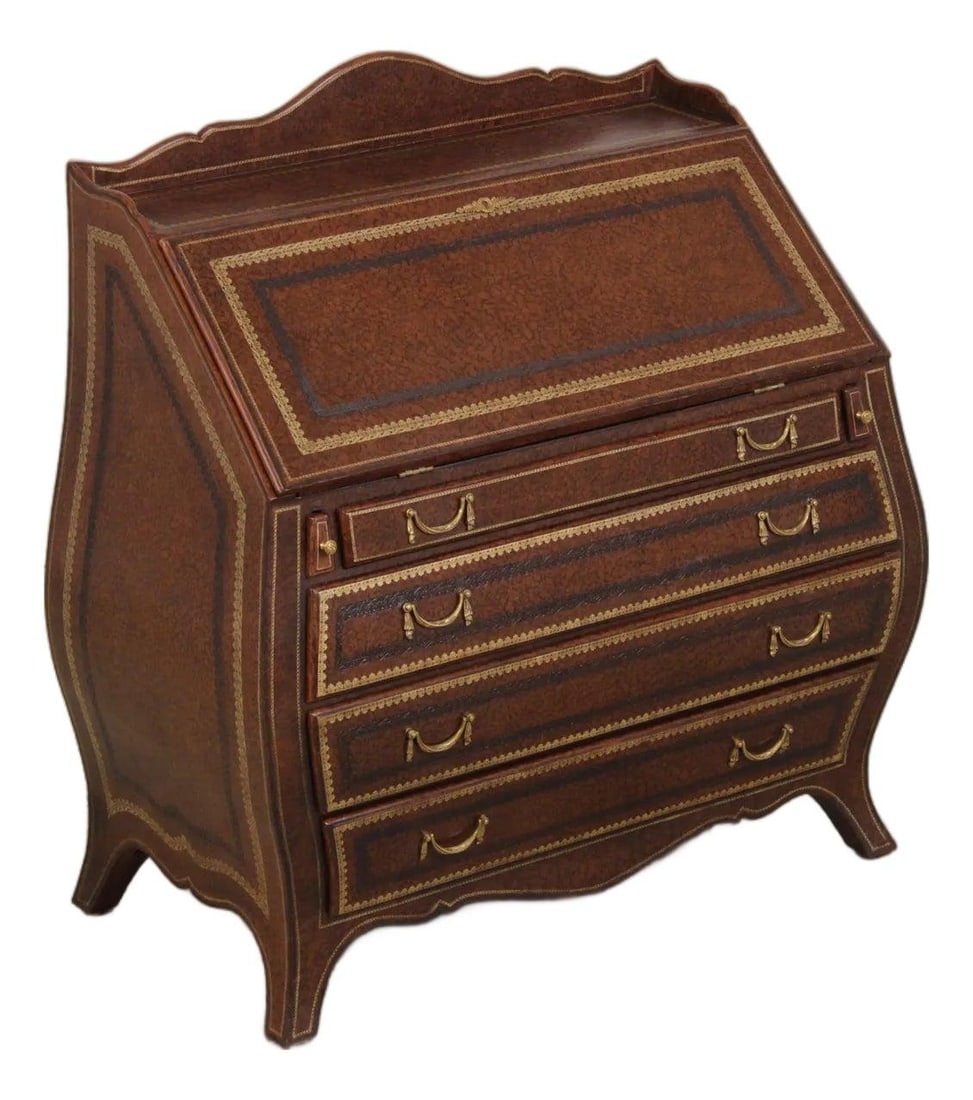 Maitland Smith tooled leather secretary desk with brass hardware (1 of 10)