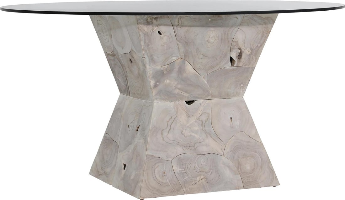 Lara Dining Table Bleached Teak and Glass 30H 60W 60D (1 of 2)