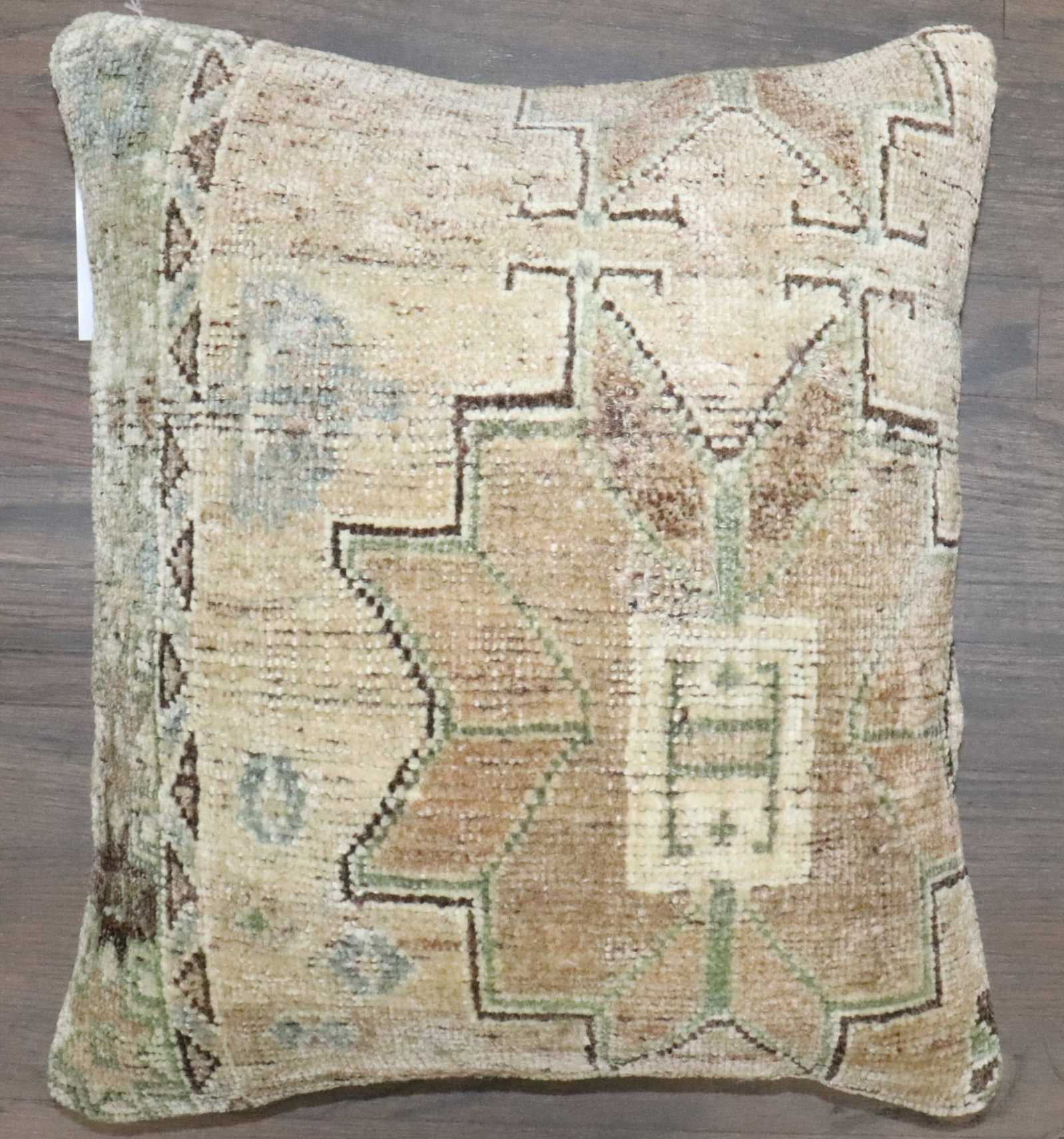 Turkish Rug Pillow 1' 2" x 1' 6": Turkish Rug Pillow 1' 2" x 1' 6" Decorative pillow made from a vintage Turkish rug. This pre-owned piece offers the character of repurposed textile craftsmanship in a compact accent format. Specificat