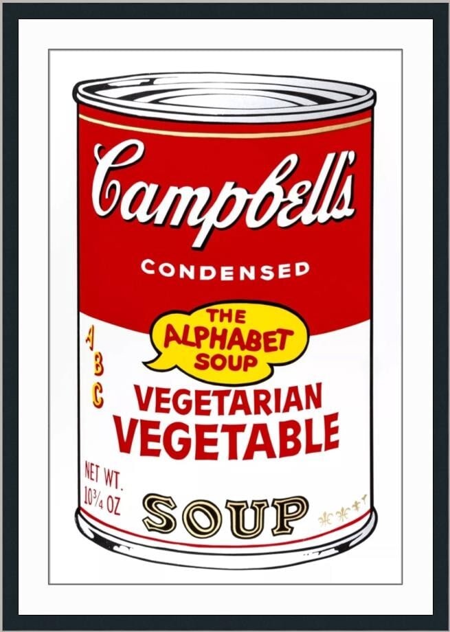 Andy Warhol Vegetarian Vegetable Campbell's Soup Can Custom Framed Print COA Limited Edition: Andy Warhol Vegetarian Vegetable Campbell's Soup Can Custom Framed Print COA Limited Edition This stunning custom-framed print features Andy Warhol's renowned 'Vegetarian Vegetable Campbell's Soup Can