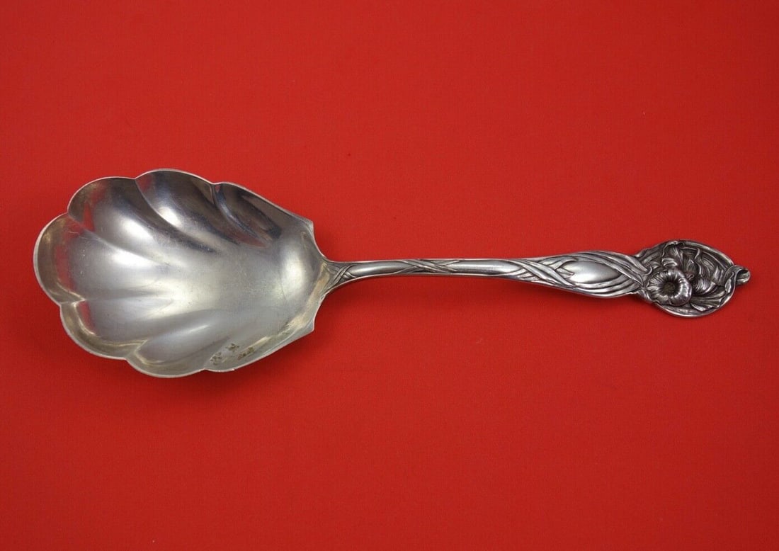 Watson Sterling Silver 9 Inch Orchid Pattern Berry Spoon (1 of 2)