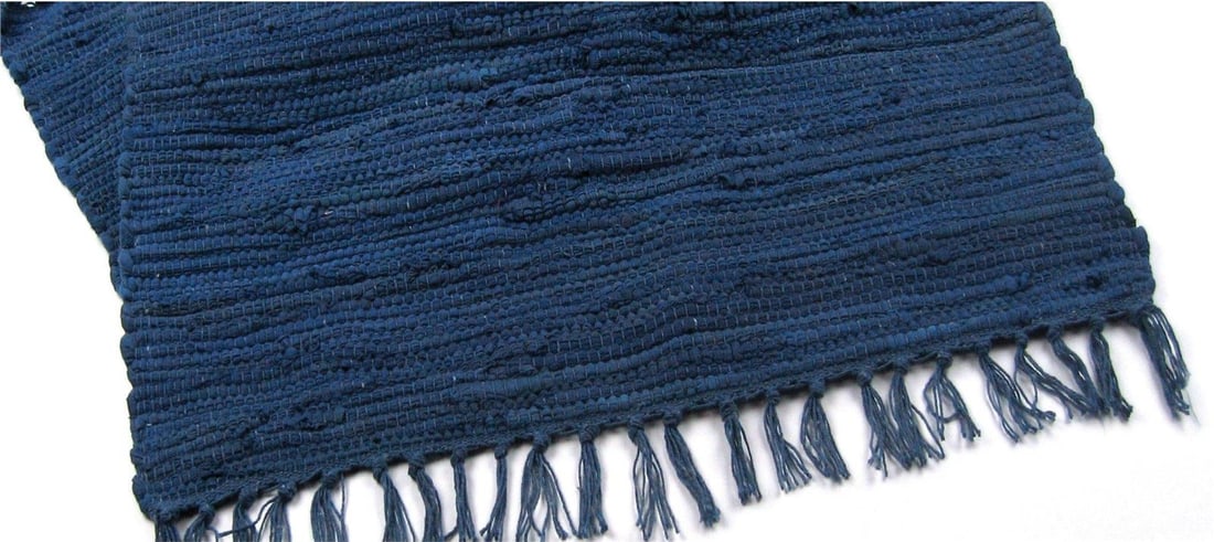 Traditional Bristol Blue Hand-Loomed Cotton Rug 24 x 72: Traditional Bristol Blue Hand-Loomed Cotton Rug 24 x 72 Transform your space with this elegant blue hand-loomed cotton rug, measuring 24 inches by 72 inches. Crafted from 100% hand-dyed cotton rags, t