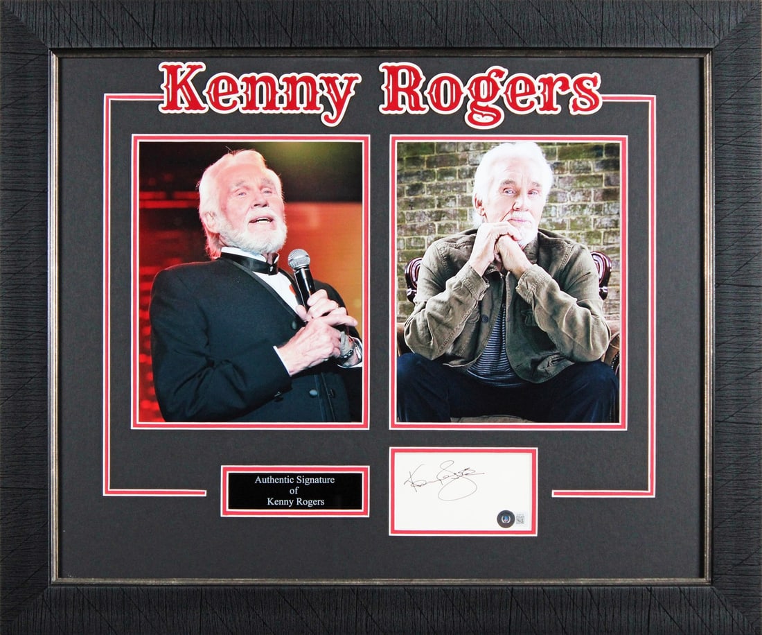 Framed Kenny Rogers Signed 3x5 Index Card with Beckett Authentication (1 of 2)