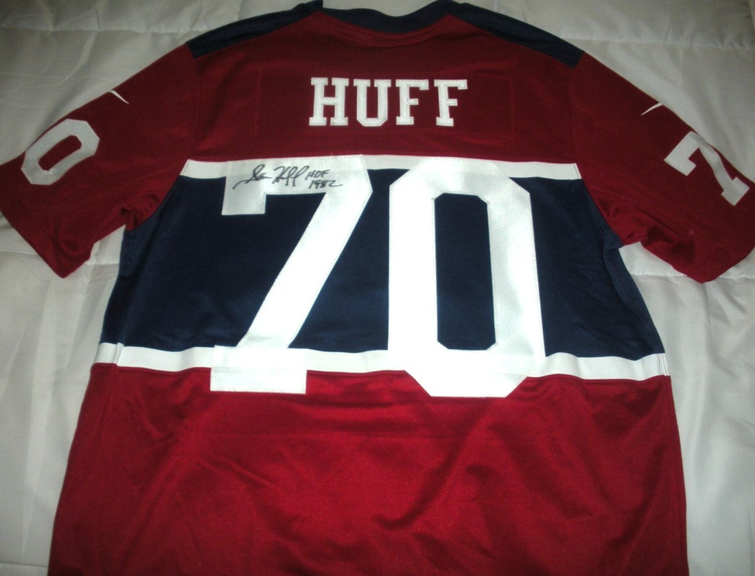 Autographed Nike Jersey Sam Huff New York Giants With Certificate Of Authenticity: Autographed Nike Jersey Sam Huff New York Giants With Certificate Of Authenticity This is an official licensed Nike throwback jersey signed by Sam Huff of the New York Giants. The jersey comes with a 