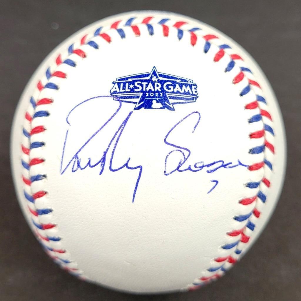 Dansby Swanson Autographed 2022 All-Star Game Baseball Beckett BAS: Dansby Swanson Autographed 2022 All-Star Game Baseball Beckett BAS This is an original signed baseball commemorating the 2022 All-Star Game, featuring the autograph of Dansby Swanson, a prominent play