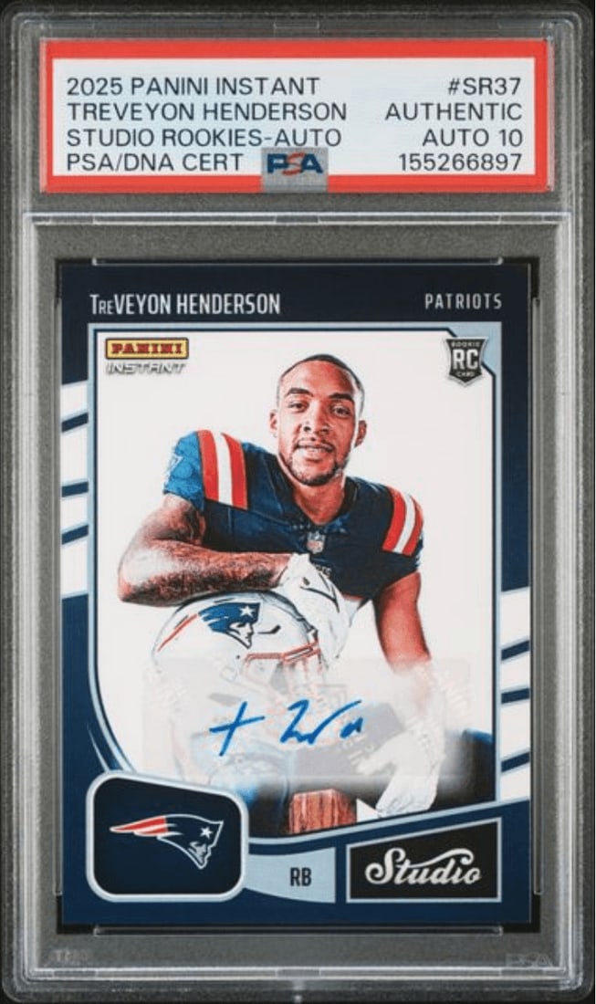 PSA 10 Treveyon Henderson 2025 Panini Instant SR37 Rookie Auto /99 (1 of 2)