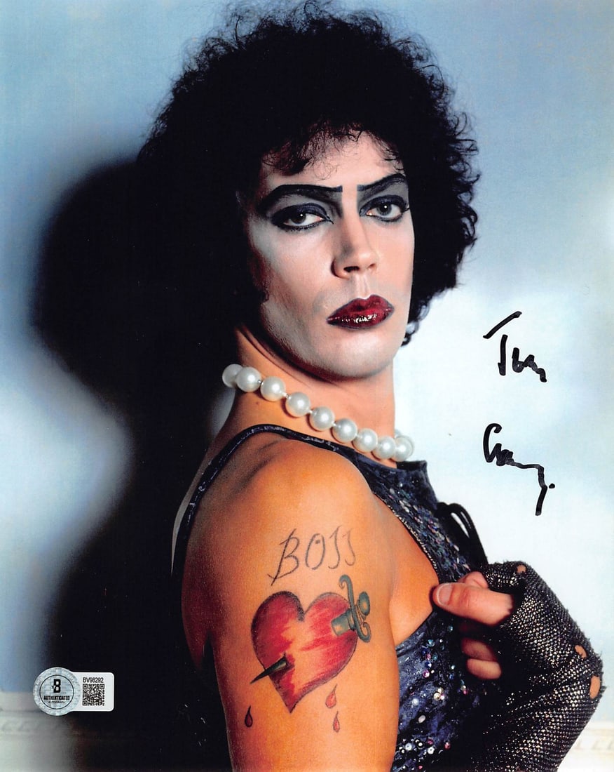 Tim Curry signed 8x10 photo Beckett authenticated Rocky Horror Picture Show: Tim Curry signed 8x10 photo Beckett authenticated Rocky Horror Picture Show Original 8x10 vertical photograph from The Rocky Horror Picture Show, personally signed by Tim Curry. This pre-owned item in