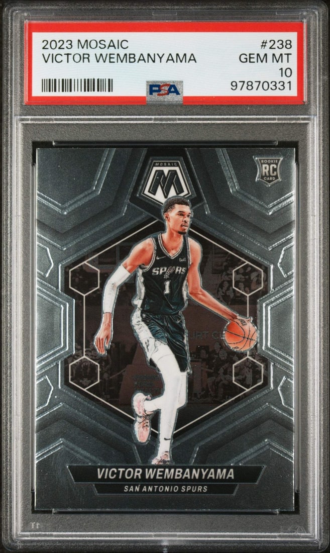 2023 Panini Mosaic Victor Wembanyama Rookie Card PSA 10 Authentic: 2023 Panini Mosaic Victor Wembanyama Rookie Card PSA 10 Authentic This is a graded 2023 Panini Mosaic Victor Wembanyama #238 Rookie Basketball Card, achieving a PSA grade of 10. The card features Vict