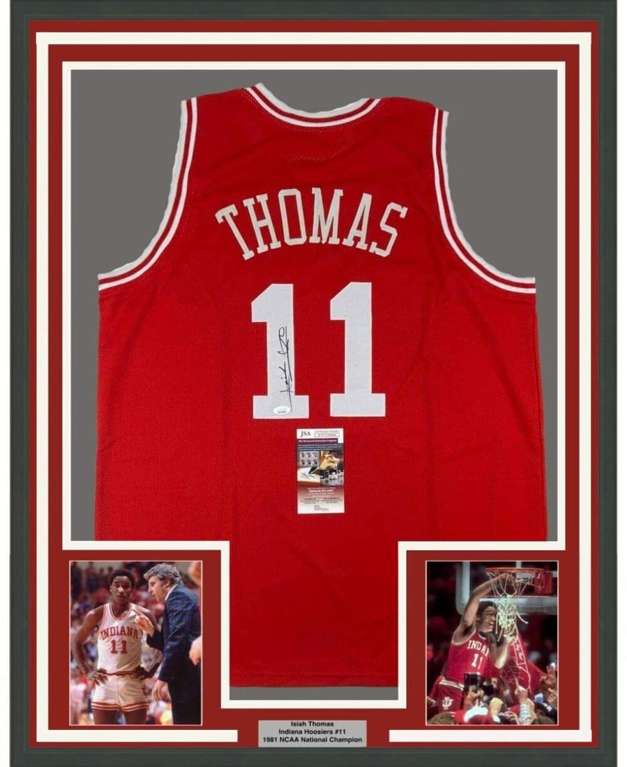 Isiah Thomas Signed Framed Indiana Jersey JSA Certified (1 of 2)