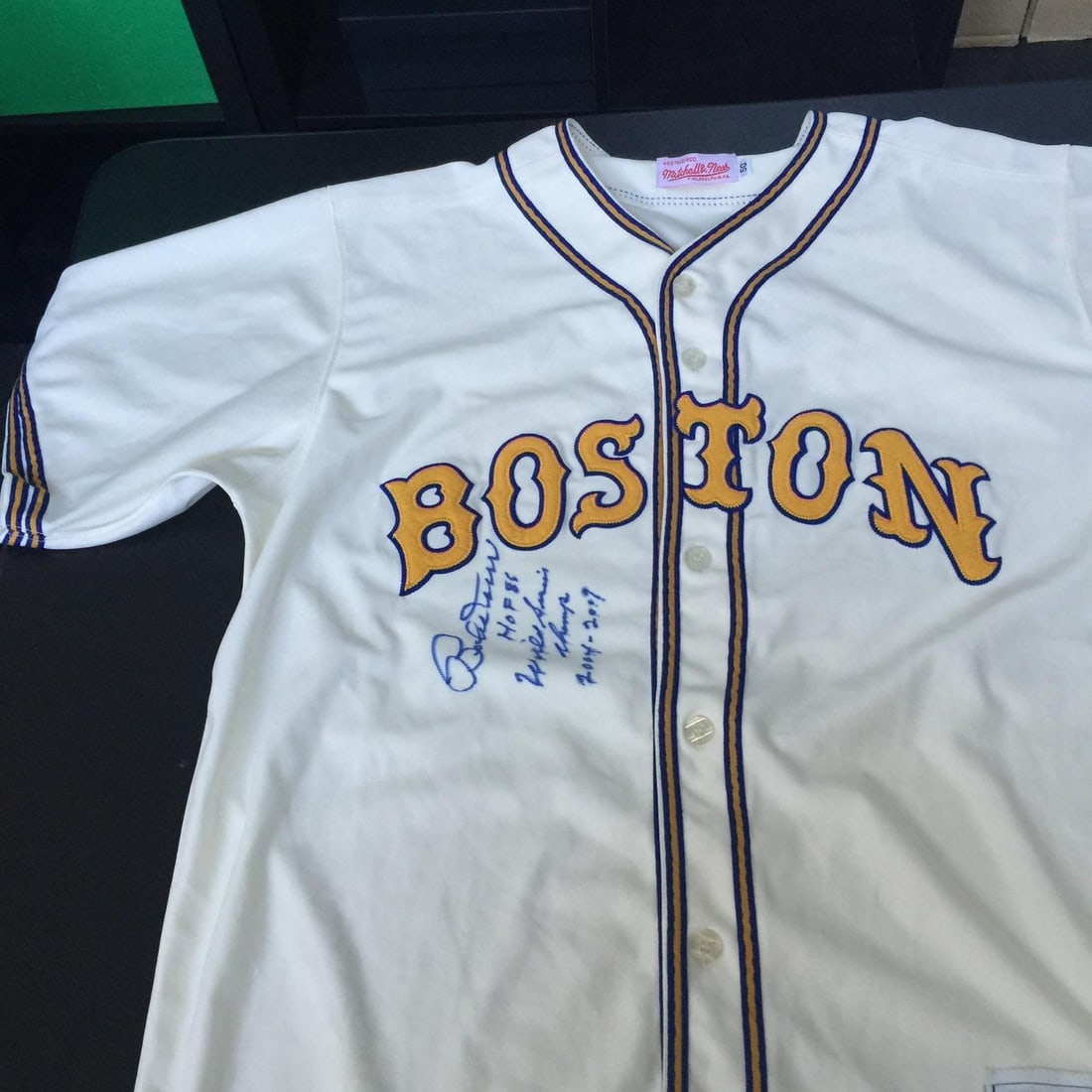 Boston Red Sox Jersey Signed by Bobby Doerr with HOF 1986 JSA Sticker: Boston Red Sox Jersey Signed by Bobby Doerr with HOF 1986 JSA Sticker Pre-owned Boston Red Sox jersey signed by Bobby Doerr and heavily inscribed. The title indicates the inscription includes "HOF 86 