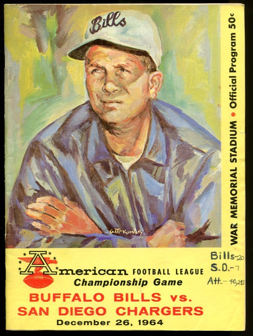 Original 1964 AFL Championship Buffalo Bills vs Chargers Football Program: Original 1964 AFL Championship Buffalo Bills vs Chargers Football Program This is an original program from the 1964 AFL Championship Game held on December 26, 1964, featuring the Buffalo Bills and the