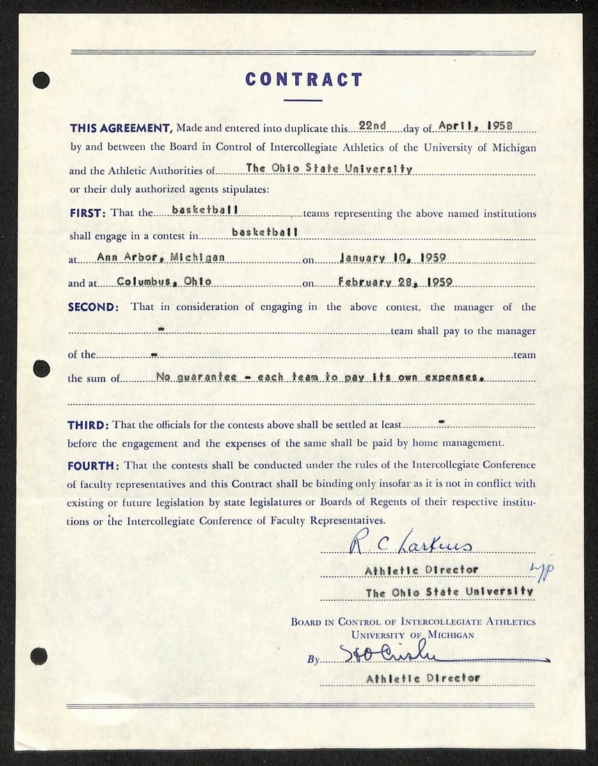Fritz Crisler Signed Michigan Football Coaching Contract PSA Authenticated: Fritz Crisler Signed Michigan Football Coaching Contract PSA Authenticated This is an original contract signed by Herbert Orin "Fritz" Crisler, the Hall of Fame head coach of the University of Michiga
