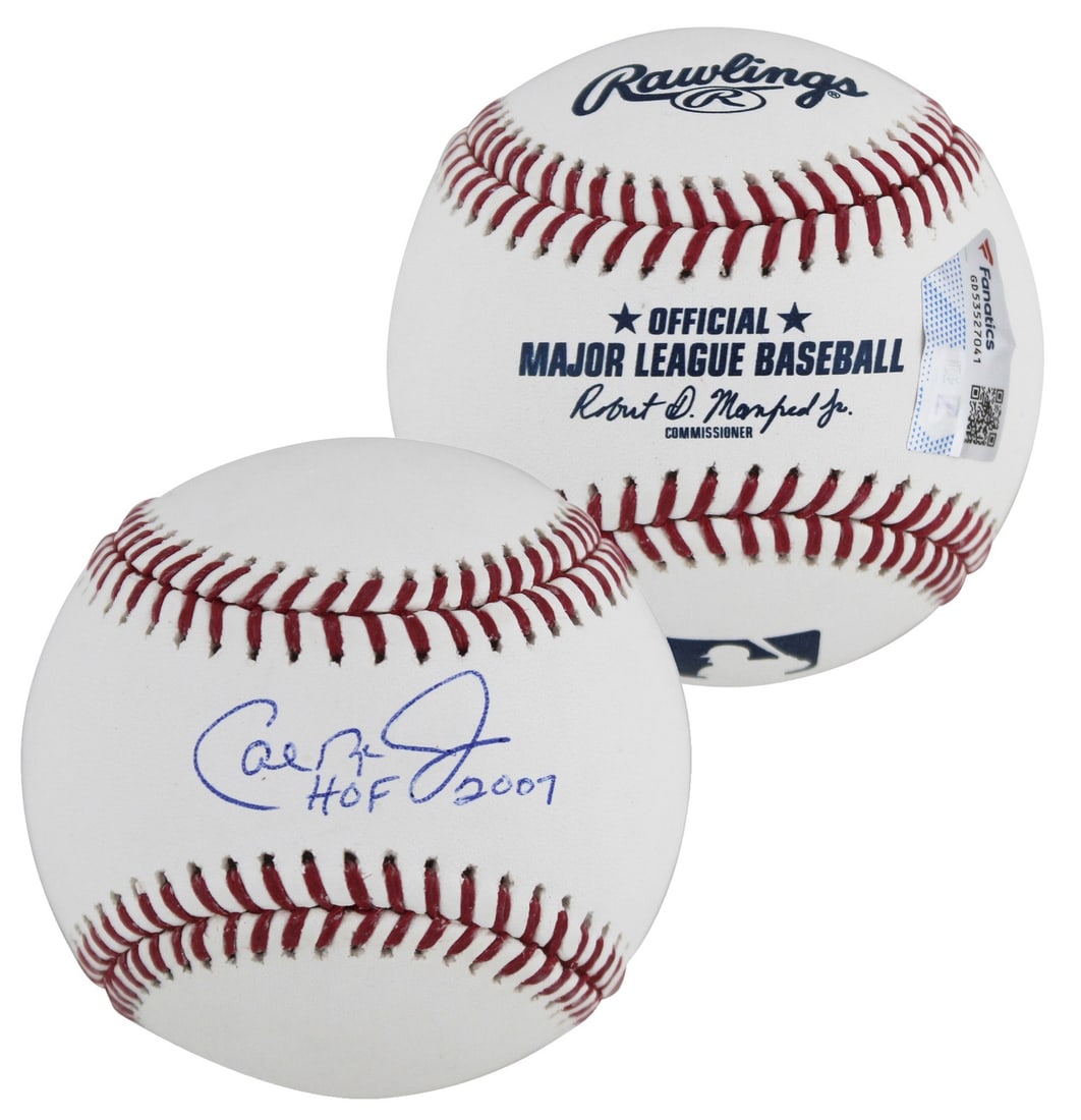 Cal Ripken Jr. HOF 2007 Signed OML Baseball with Fanatics Coa: Cal Ripken Jr. HOF 2007 Signed OML Baseball with Fanatics Coa This authentic OML baseball features the signature of Cal Ripken Jr., inscribed with "HOF 2007." A prized collectible for fans of the Balt