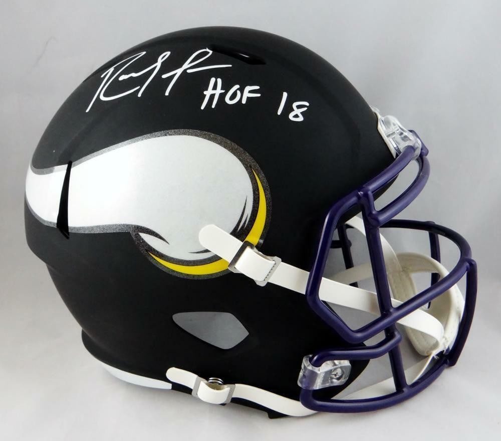 JSA Witness Signed Randy Moss Vikings Full Size Black Helmet HOF: JSA Witness Signed Randy Moss Vikings Full Size Black Helmet HOF Pre-owned full-size flat black Minnesota Vikings helmet autographed by Randy Moss and inscribed "HOF." Specifications Item Type: Full-s