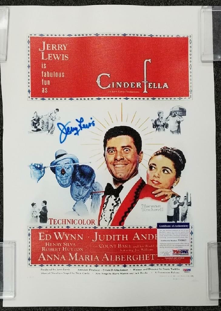 Jerry Lewis Autographed 16x20 Cinderfella Photo PSA/DNA Certified: Jerry Lewis Autographed 16x20 Cinderfella Photo PSA/DNA Certified This striking 16x20 canvas photograph features a signature from the legendary Jerry Lewis, known for his iconic role in 'Cinderfella.'