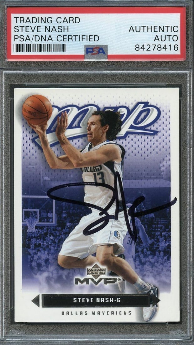 PSA Slabbed Steve Nash Autographed 2003 Upper Deck MVP #28 Mavericks Card (1 of 2)