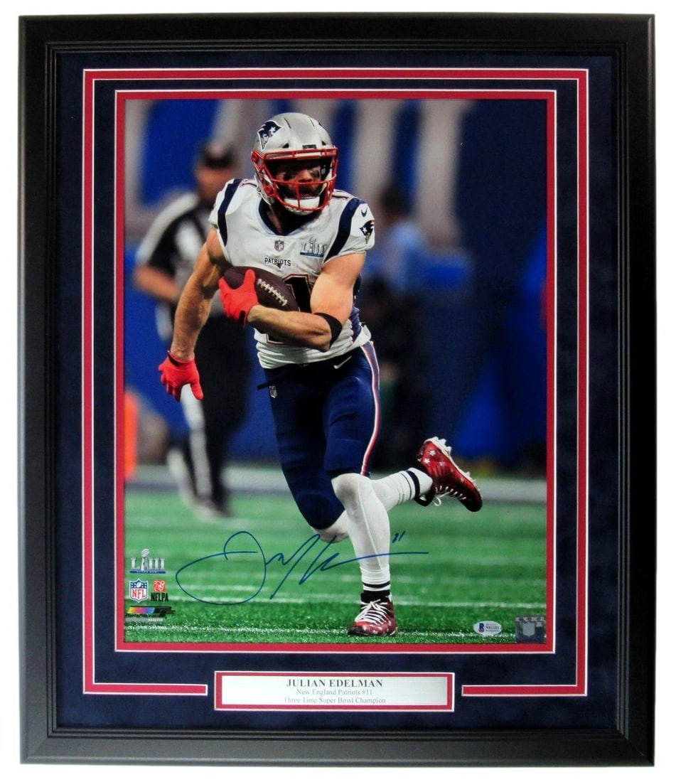 Framed 16x20 Julian Edelman Signed Photo Beckett Authenticated New England Patriots (1 of 4)
