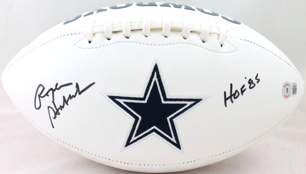 Dallas Cowboys logo football signed by Roger Staubach Beckett hologram (1 of 4)