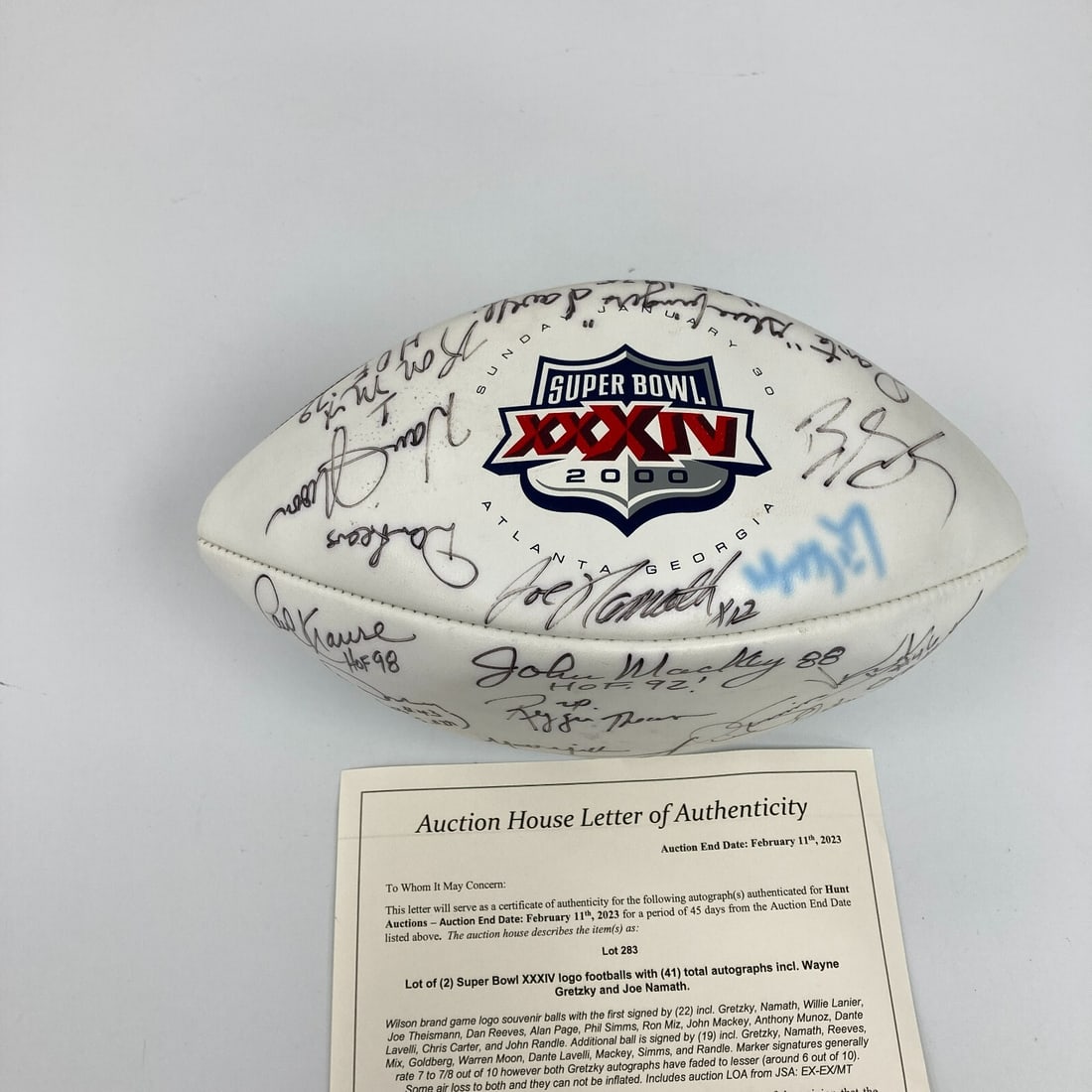 Joe Namath Wayne Gretzky Super Bowl XXXIV Multi Signed Football JSA Authenticated (1 of 11)
