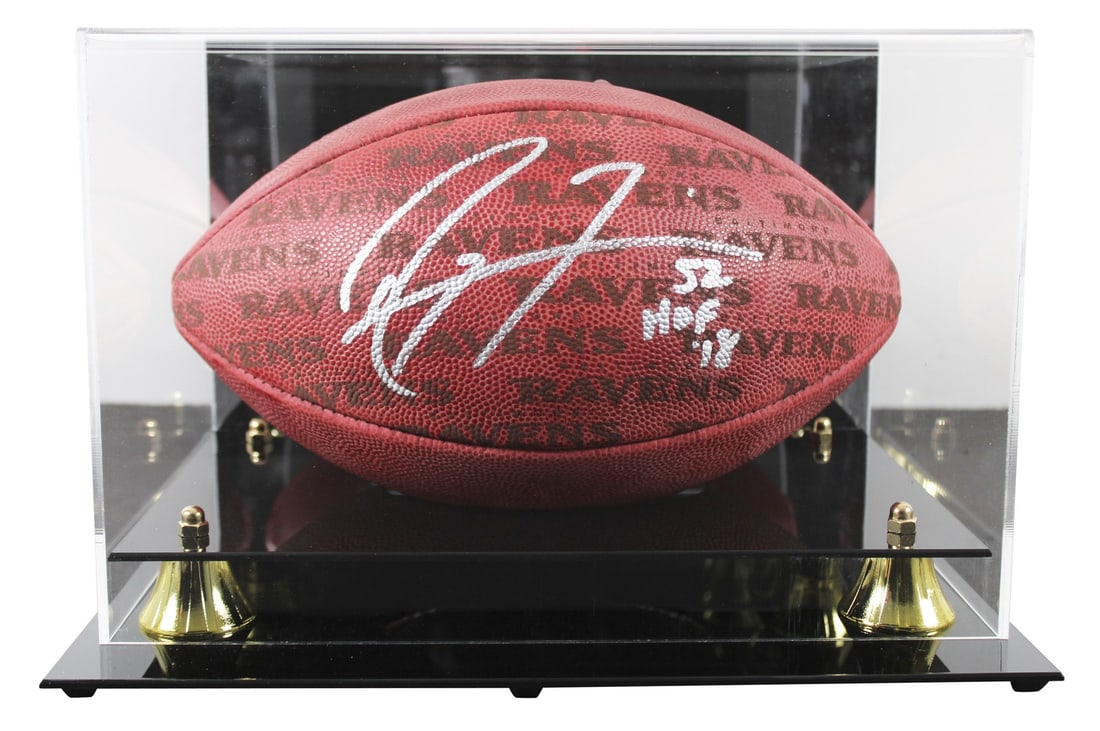 Ray Lewis Autographed Wilson The Duke Football in Display Case Beckett Witnessed: Ray Lewis Autographed Wilson The Duke Football in Display Case Beckett Witnessed This official Wilson "The Duke" Team Showcase football has been personally signed by Ray Lewis of the Baltimore Ravens,