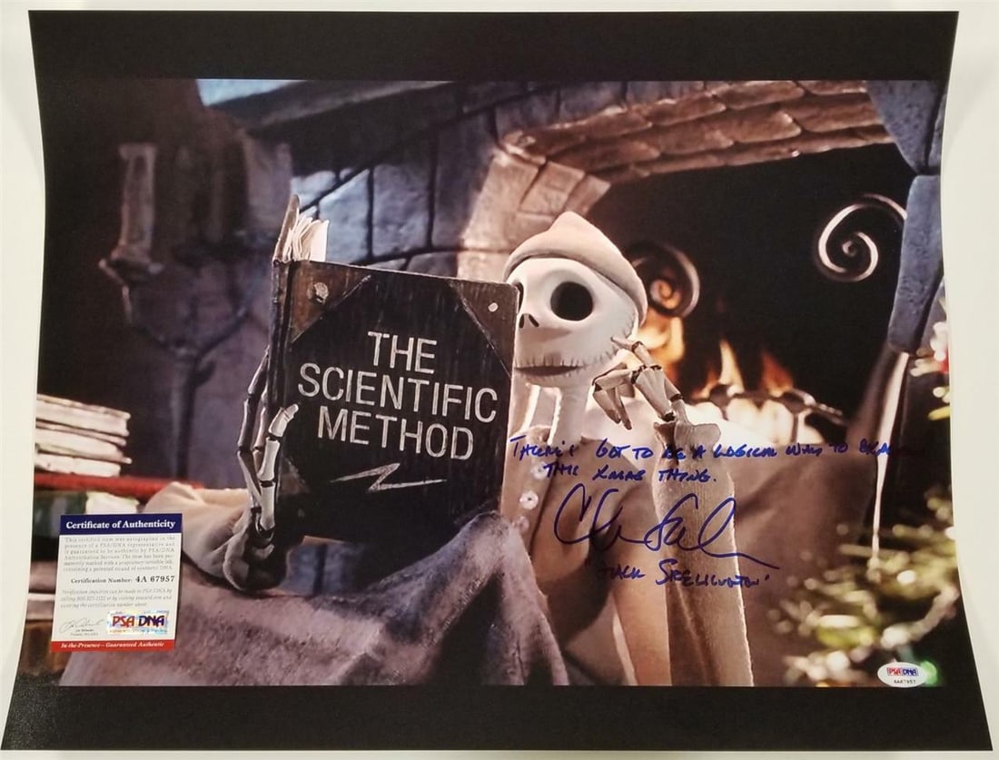 16x20 Photograph Signed by Chris Sarandon Jack Skellington Quote PSA/DNA COA: 16x20 Photograph Signed by Chris Sarandon Jack Skellington Quote PSA/DNA COA This original 16x20 photograph features the autograph of Chris Sarandon, known for his role as Jack Skellington. The item i