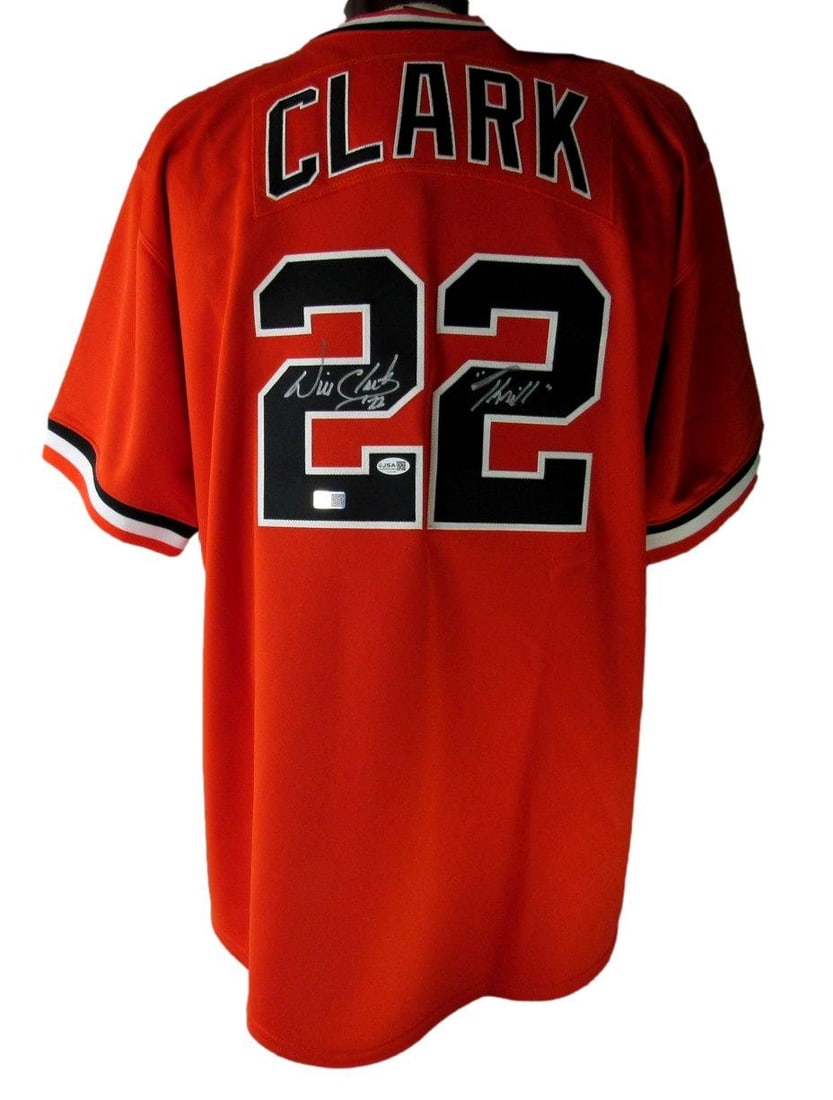 Signed Orange Mitchell Ness Giants Jersey Will Clark JSA TriStar: Signed Orange Mitchell Ness Giants Jersey Will Clark JSA TriStar Pre-owned orange Mitchell & Ness baseball jersey signed and inscribed by Will Clark for the San Francisco Giants. This original jersey 