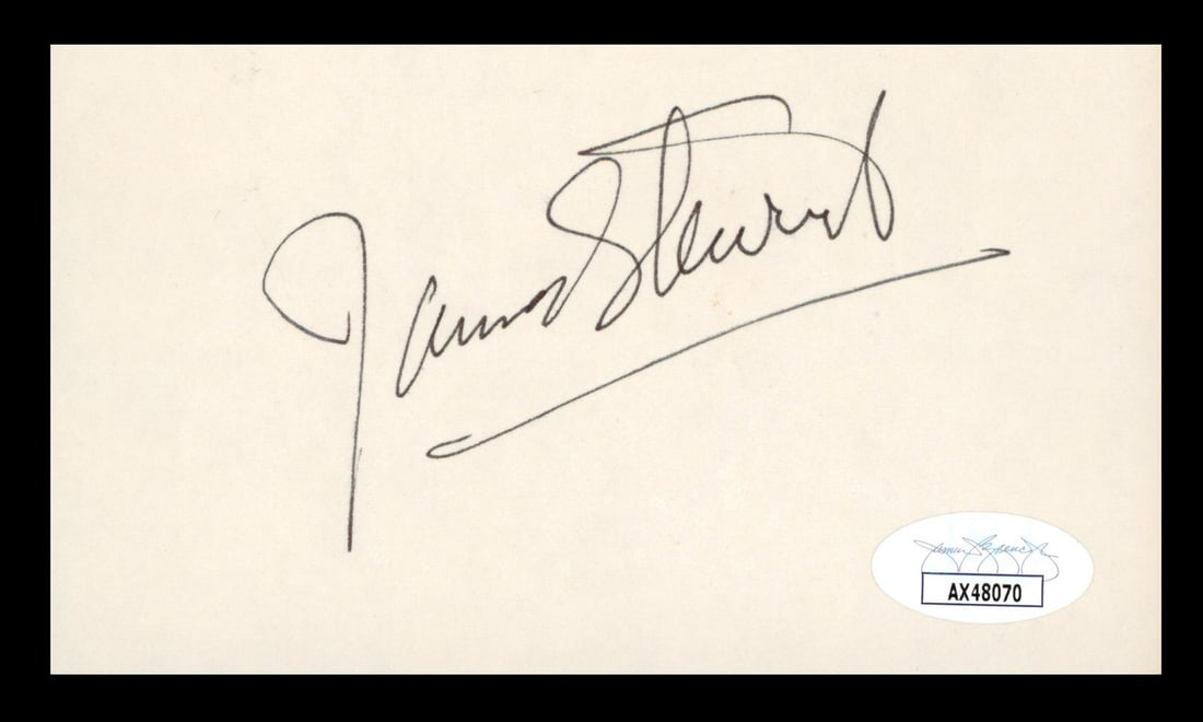 James Stewart It's a Wonderful Life Signed 3x5 Index Card JSA COA: James Stewart It's a Wonderful Life Signed 3x5 Index Card JSA COA This authentic 3x5 index card features the signature of James Stewart, renowned for his role in the classic film "It's a Wonderful Lif