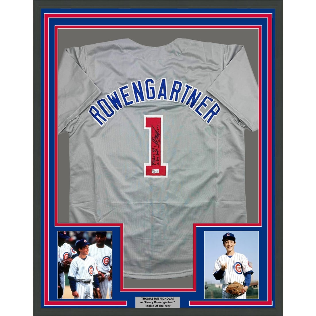 Framed Thomas Ian Nicholas signed custom grey baseball jersey JSA (1 of 2)