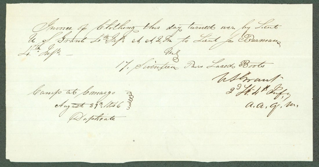Ulysses S. Grant Signed Document 4x8 with COA Beckett August 29 1846 (1 of 3)