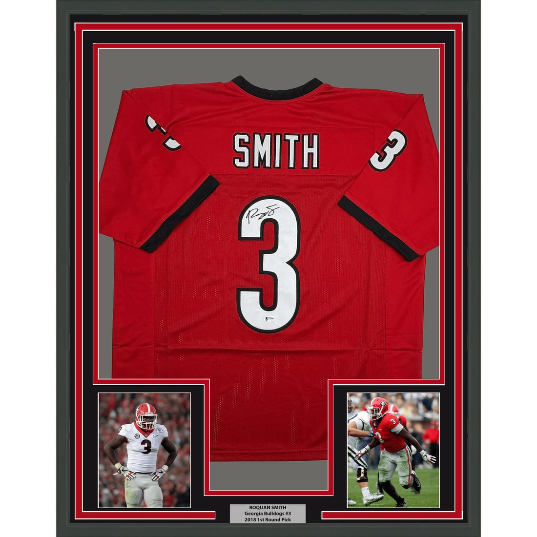 Roquan Smith Signed Georgia Bulldogs Framed Football Jersey Beckett COA 35x39: Roquan Smith Signed Georgia Bulldogs Framed Football Jersey Beckett COA 35x39 Professionally framed and matted autographed Roquan Smith Georgia Bulldogs football jersey display. This original signed j