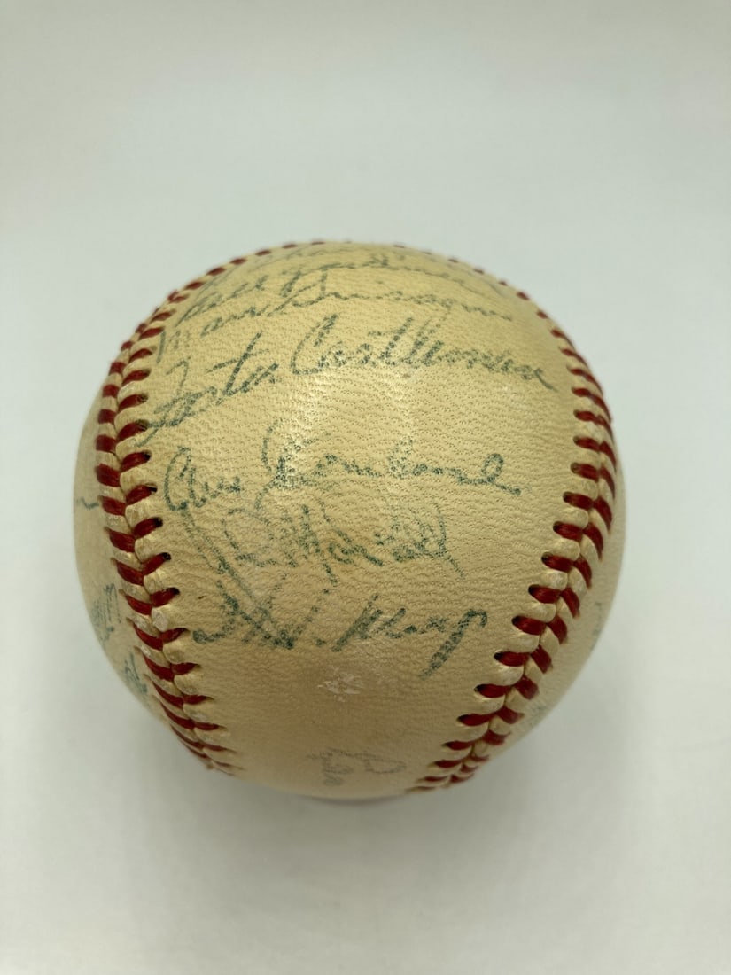 JSA 1954 New York Giants signed baseball with Willie Mays: JSA 1954 New York Giants signed baseball with Willie Mays Official National League baseball signed in blue ink by 26 members of the 1954 World Champion New York Giants, including Willie Mays, with a s